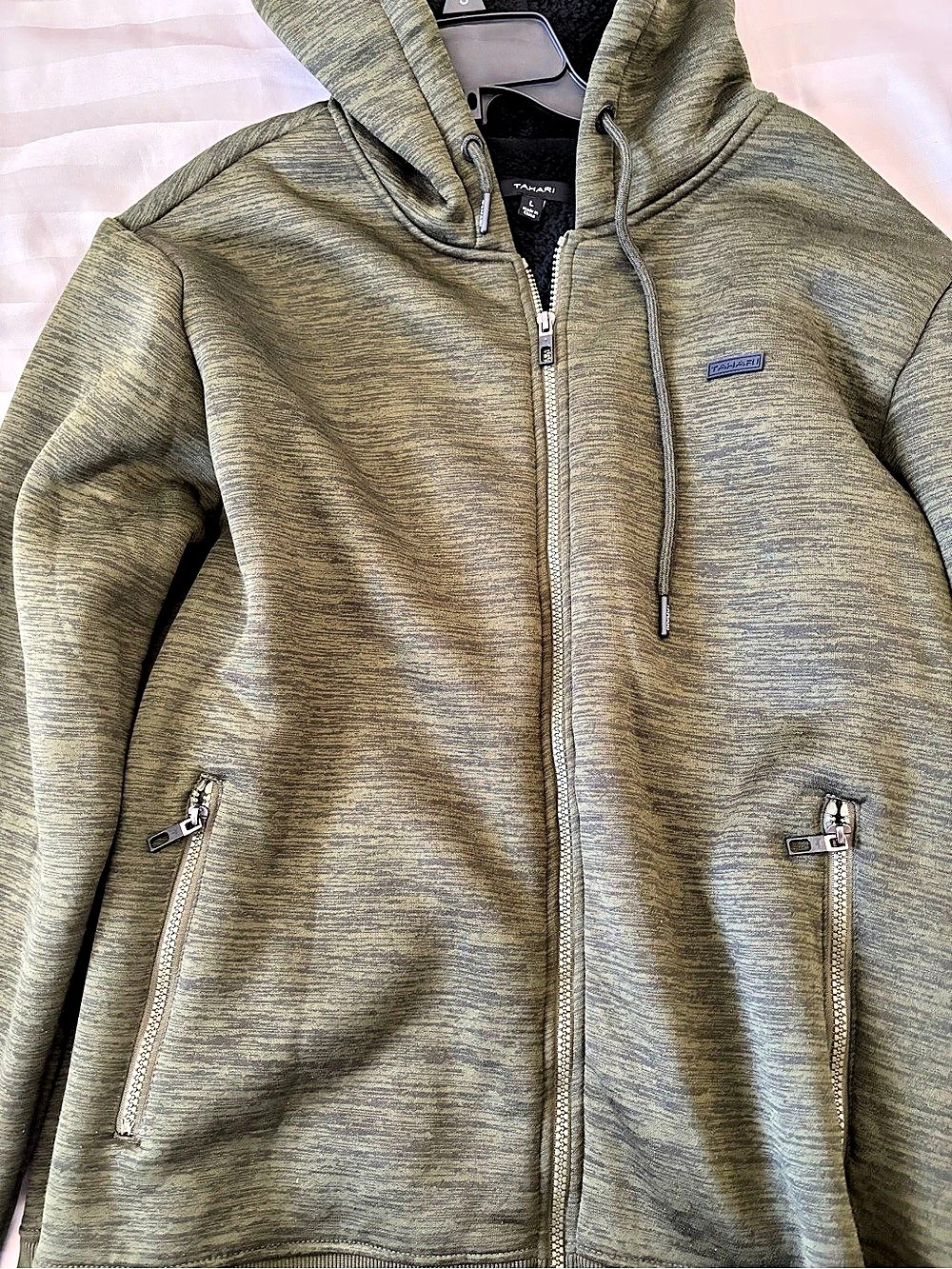 Tahari Women's Abstract Zip Hoodie in Green & Gray Size Medium